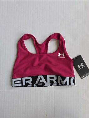Under Armour Hot Pink Racerback Sports Bra Logo Band Compression Gym Sport Fit
